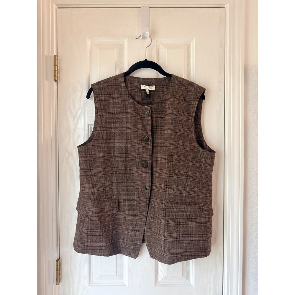 Bagatelle‎ Collection Brown Glen Plaid Button Front Tailored Vest NWT Size Large